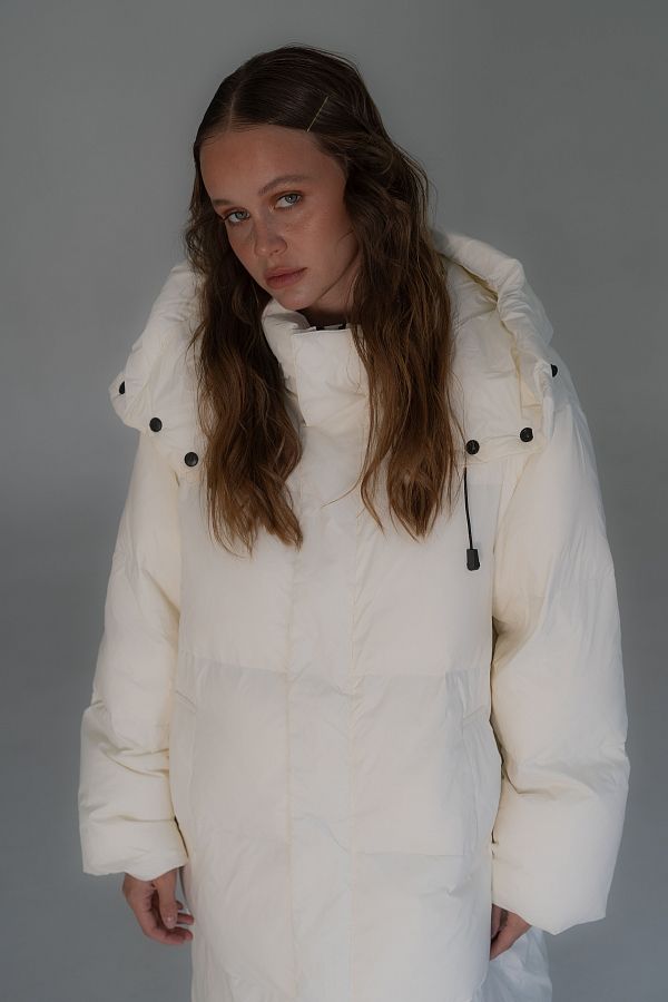Пуховик довгий з капюшоном молочний PUH/2 #RU# Пуховик длинный с капюшоном молочный PUH/2 № 4