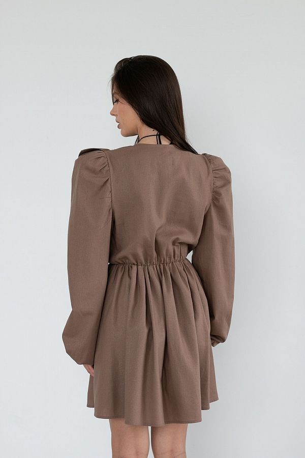 Сукня льон з воланами коричневий VL3032/2