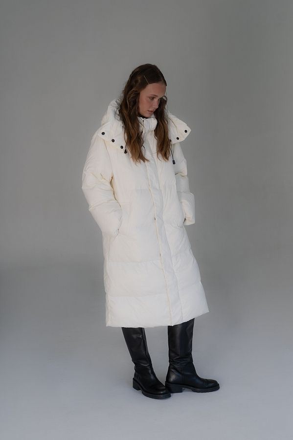 Пуховик довгий з капюшоном молочний PUH/2 #RU# Пуховик длинный с капюшоном молочный PUH/2 № 2
