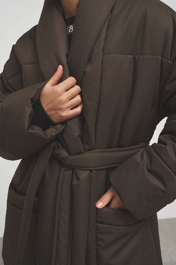 Пуховик подовжений під пояс преміум коричневий PUHPRK01/01 #RU# Пуховик удлиненный под пояс премиум коричневый  PUHPRK01/01 № 3