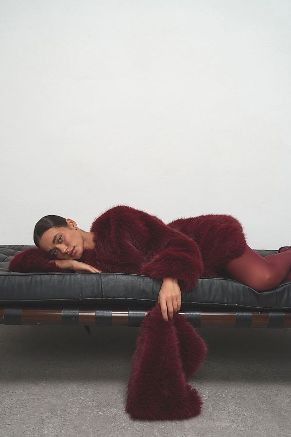 Шубка подовжена еко-норка бордова SHNOR01/01 № 2