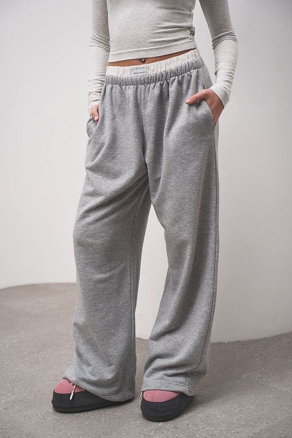 Брюки трикотажні з білим поясом сірі П1537/1 #RU# Брюки трикотажные с белым поясом серые П1537/1 № 2