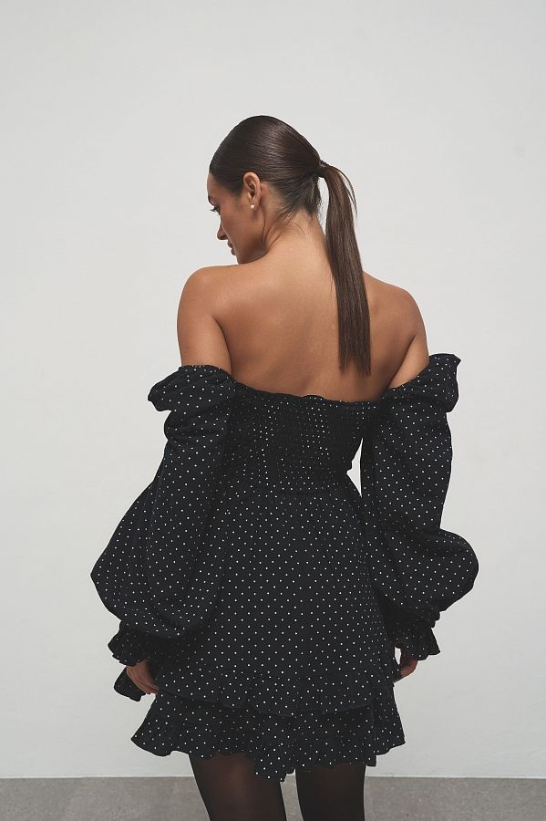 Сукня з подвійною спідницею чорна в горох D0923/16 № 5