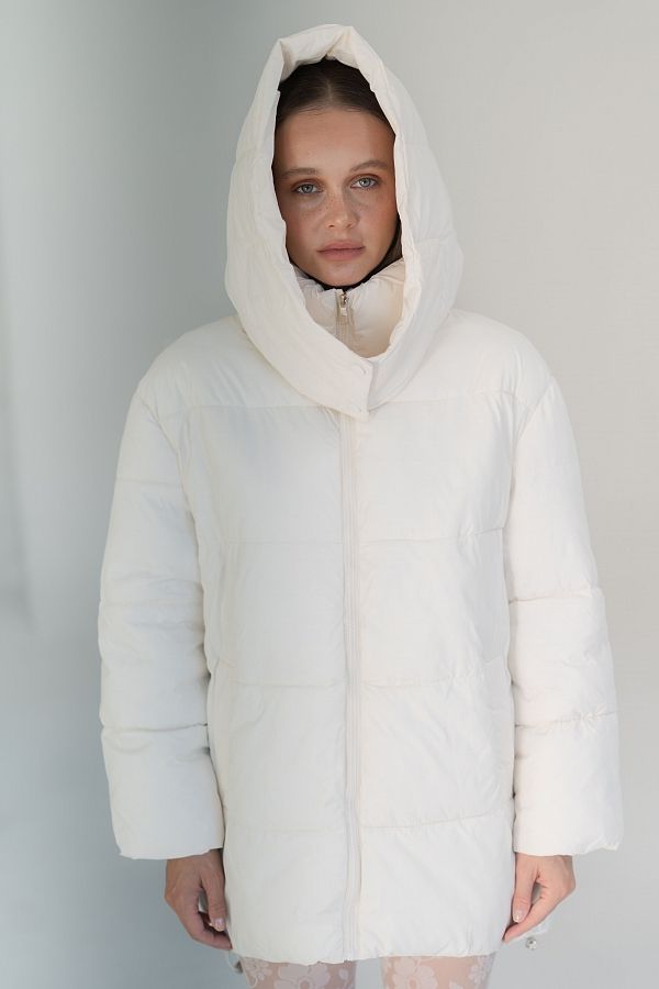  Пуховик подовжений на замку з капюшоном білий PDK/1 #RU# Пуховик удлиненный на замке с капюшоном белый PDK/1 № 2
