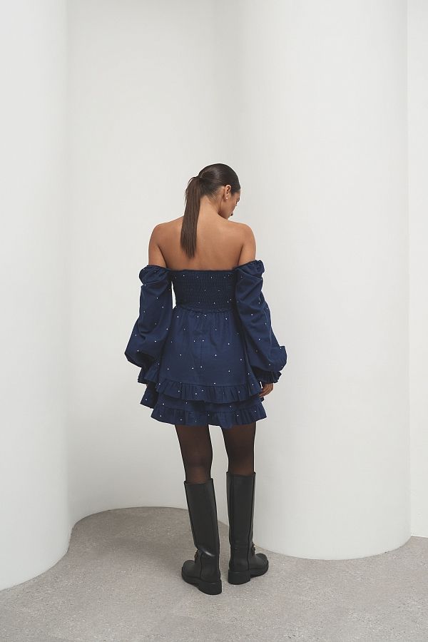 Сукня з подвійною спідницею темно-синя в горошок D0923/15 № 5