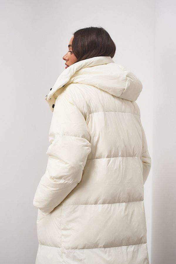 Пуховик довгий з капюшоном молочний PUH/2 #RU# Пуховик длинный с капюшоном молочный PUH/2 № 4