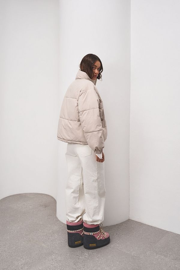 Пуховик вкорочений на замку світло-сірий PUVK25/2 #RU# Пуховик укороченный на замке светло-серый PUVK25/2 № 5