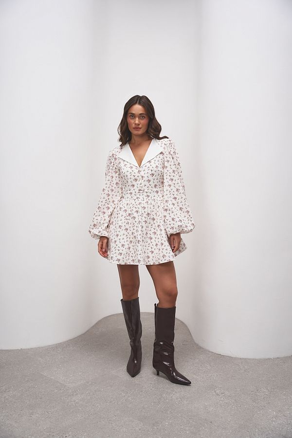 Сукня з білим комірцем біла в квіти МБПЛ 14.08 № 4