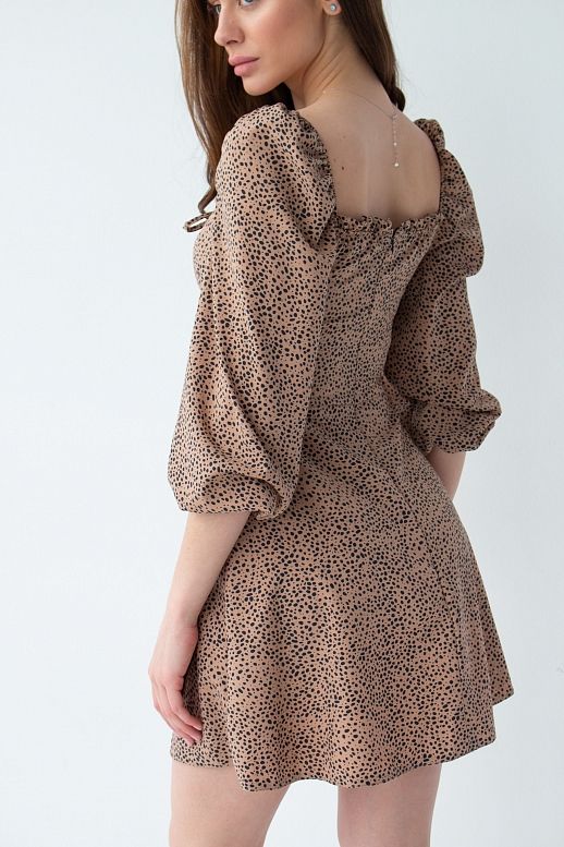 Сукня міні з роспіркою коричневий в крапочку - №2