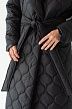 Куртка стеганая длинная с поясом черная К0221