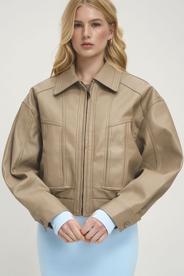 Куртка oversize шкіряна бежева URBAN-01 #RU# Куртка oversize кожаная бежевая URBAN-01 № 5