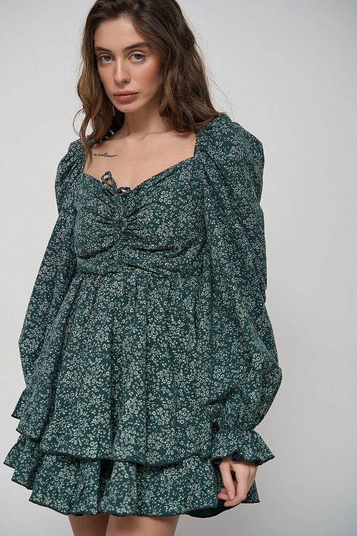 Сукня з подвійною спідницею темно-зелена