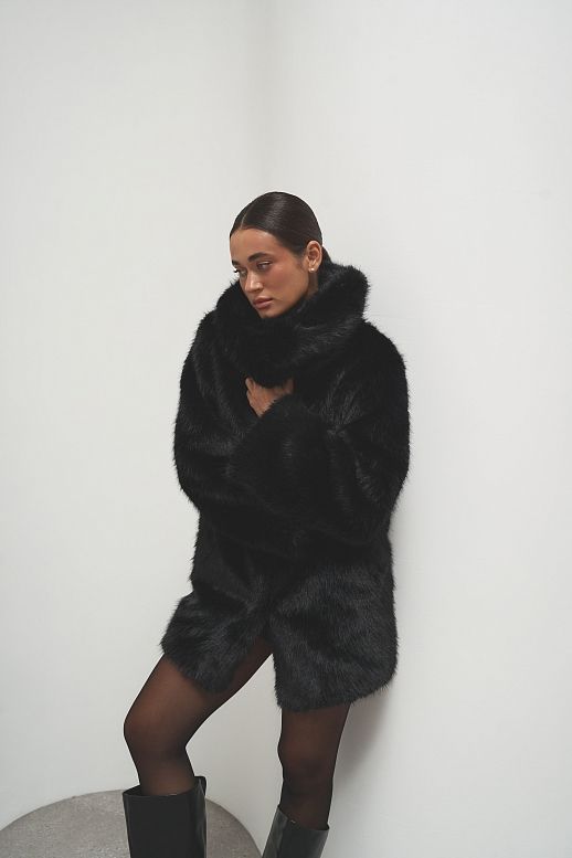 Шубка подовжена еко-норка чорна - №2
