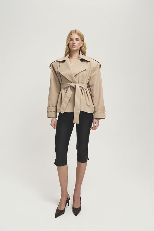 Тренч вкорочений котоновий бежевий - №2
