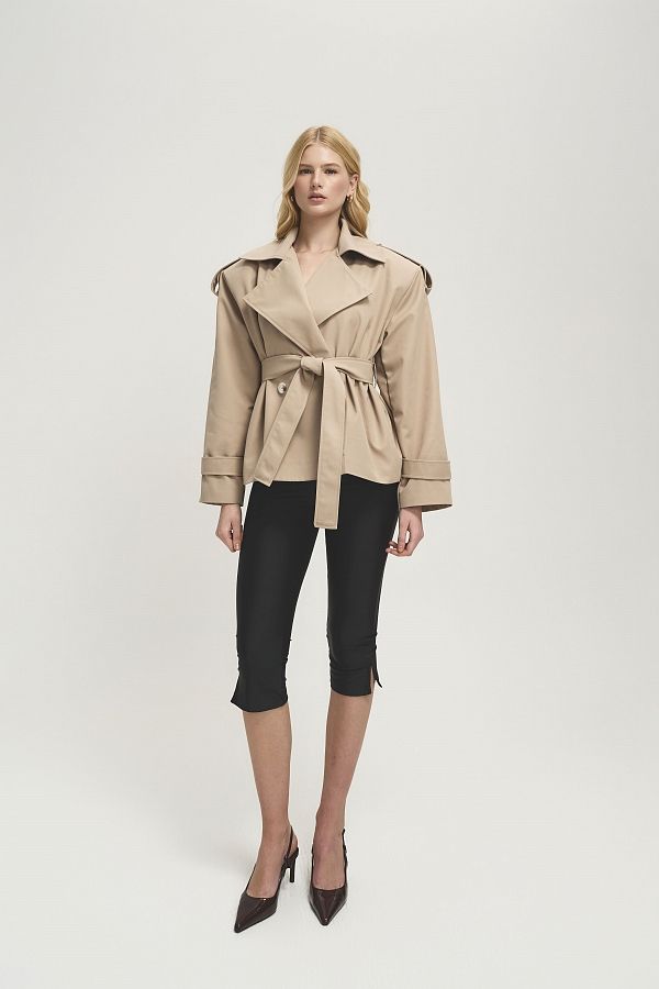 Тренч вкорочений котоновий бежевий PREM/02 #RU# Тренч укороченный бежевый котоновый PREM/02 № 2