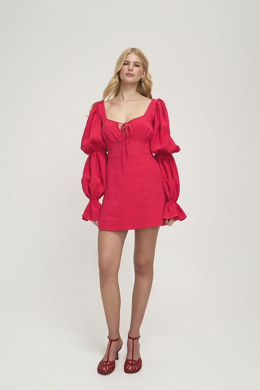 Сукня муслінова з пишнми рукавами рожева - №2