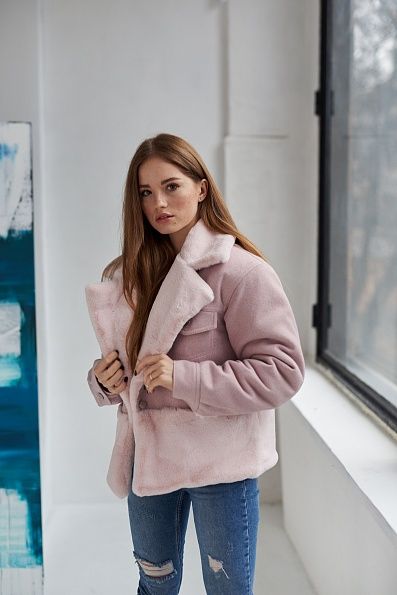 Jacket розовая пальтовая ткань + розовый эко мех 