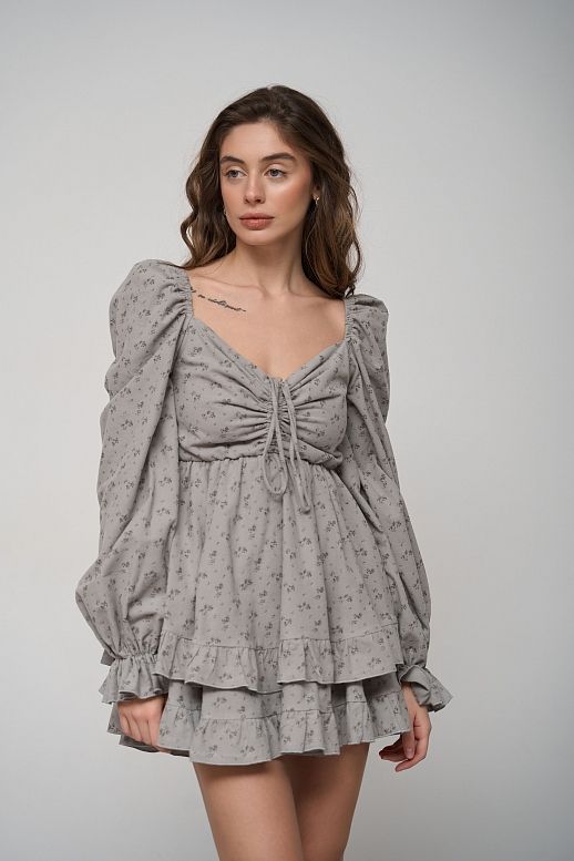 Сукня з подвійною спідницею сіра в сірий візерунок