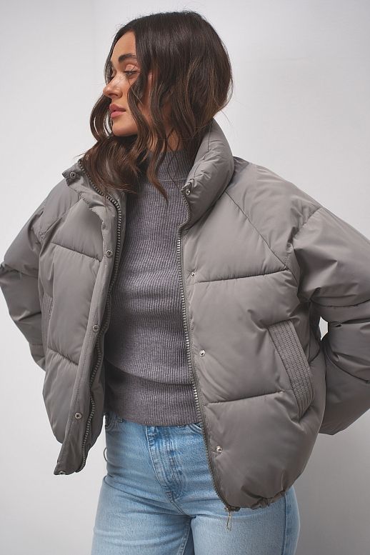 Пуховик вкорочений на замку графітовий - №2