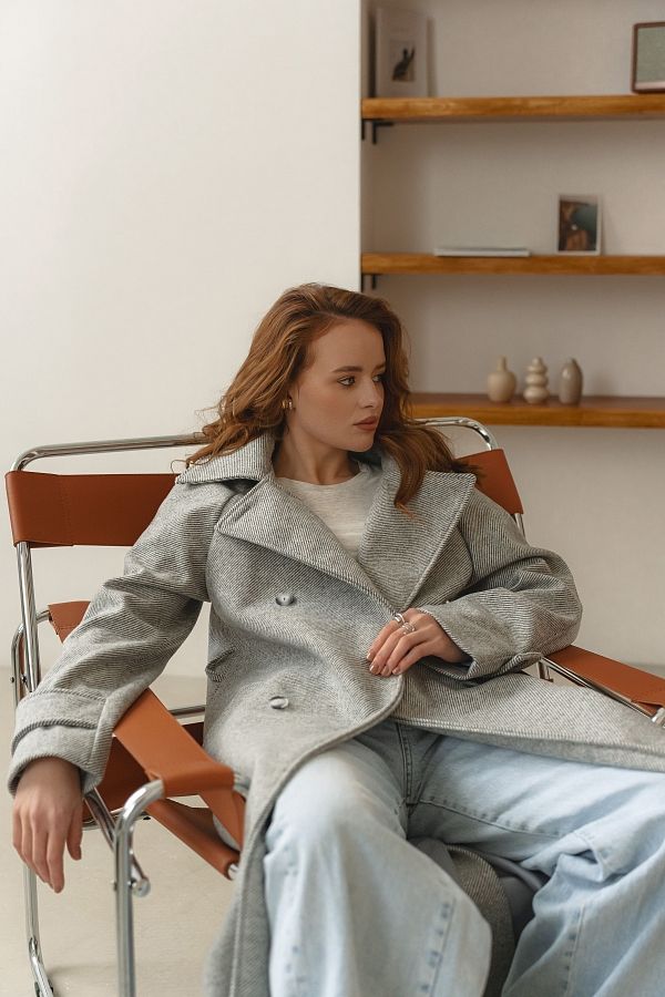 Пальто максі на ґудзиках світло-сіре діагональ PLMX/2 #RU# Пальто макси на пуговицах светло-серое диагональ PLMX/2 № 4