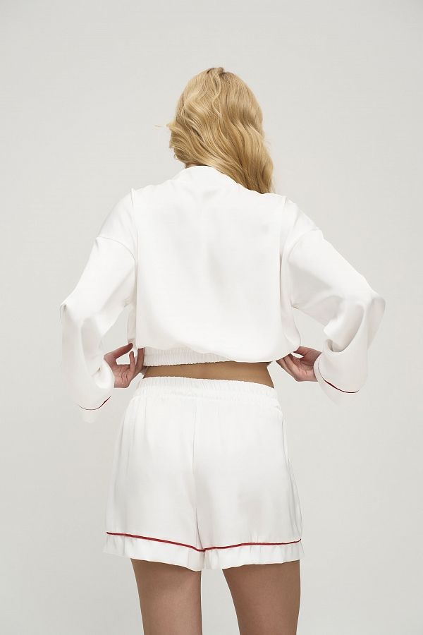 Костюм шовковий молочний з червоною окантовкою SET-SILK/01 #RU# Костюм шелковый молочный с красной окантовкой SET-SILK/01 № 7