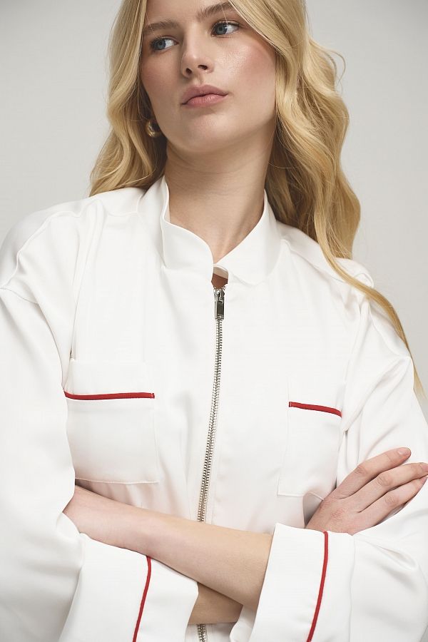 Костюм шовковий молочний з червоною окантовкою SET-SILK/01 #RU# Костюм шелковый молочный с красной окантовкой SET-SILK/01 № 5