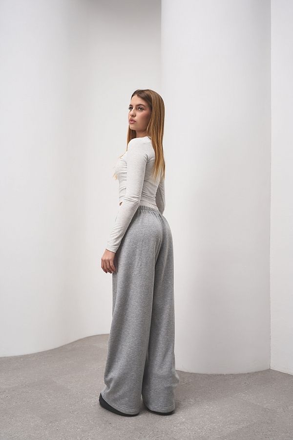 Брюки трикотажні з білим поясом сірі П1537/1 #RU# Брюки трикотажные с белым поясом серые П1537/1 № 4