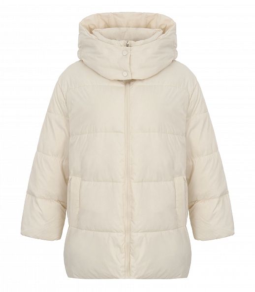  Пуховик подовжений на замку з капюшоном молочний