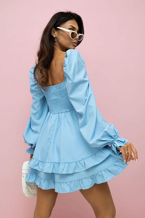 Сукня з софту подвійна спідниця блакитна 0923/3 № 5