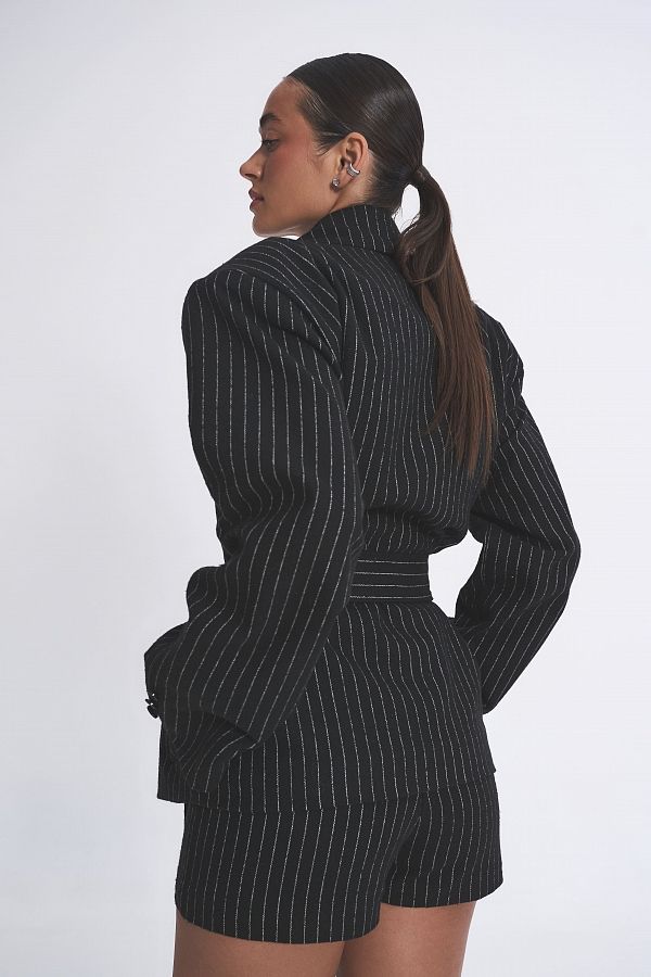 Костюм у смужку піджак та шорти чорний SU26/3 #RU# Костюм в полоску пиджак и шорты черный SU26/3 № 3