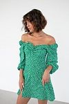 Сукня міні з роспіркою зелена великий візерунок D0321/4 № 1