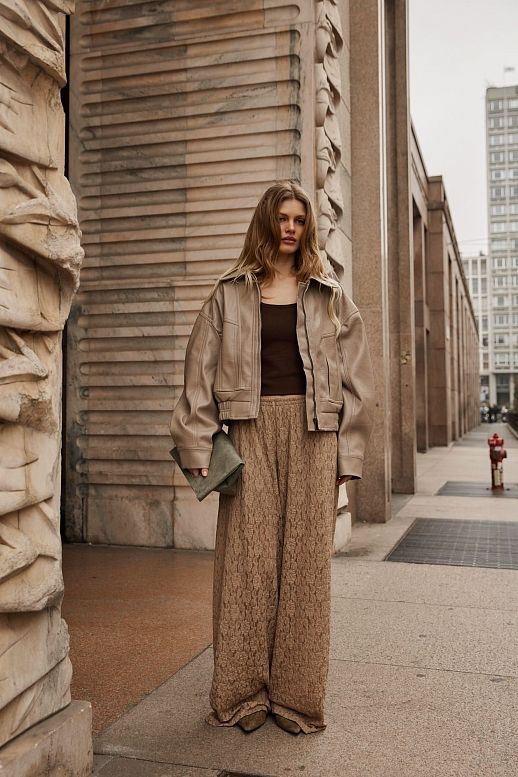 Штани мереживні палацо бежеві