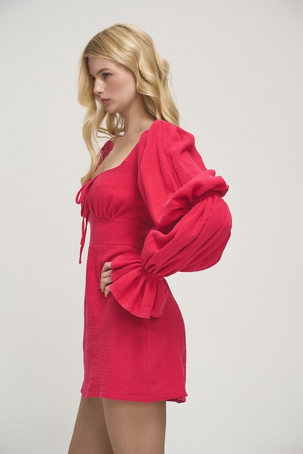 Сукня муслінова з пишними рукавами рожева D0123/3 № 3