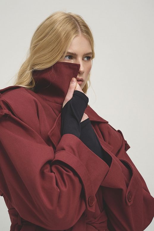 Тренч вкорочений котоновий бордовий