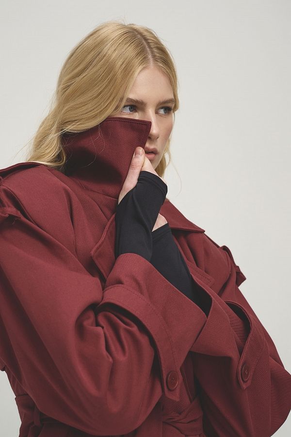 Тренч вкорочений котоновий бордовий PREM/04 #RU# Тренч укороченный котоновый бордовый PREM/04 № 1