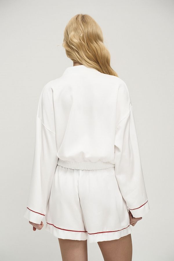 Костюм шовковий молочний з червоною окантовкою SET-SILK/01 #RU# Костюм шелковый молочный с красной окантовкой SET-SILK/01 № 8