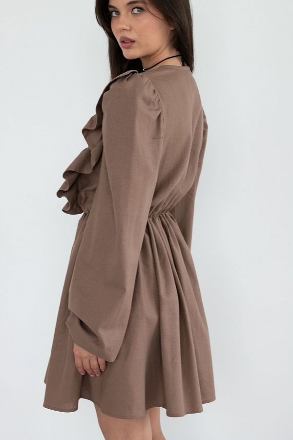 Сукня льон з воланами коричневий VL3032/2