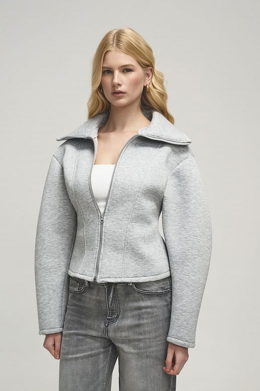 Бомбер з силуетними рукавами сірий