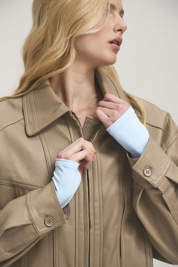 Куртка oversize шкіряна бежева URBAN-01 #RU# Куртка oversize кожаная бежевая URBAN-01 № 3