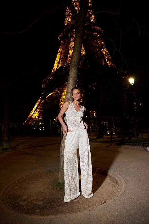 Штани мереживні палацо молочні