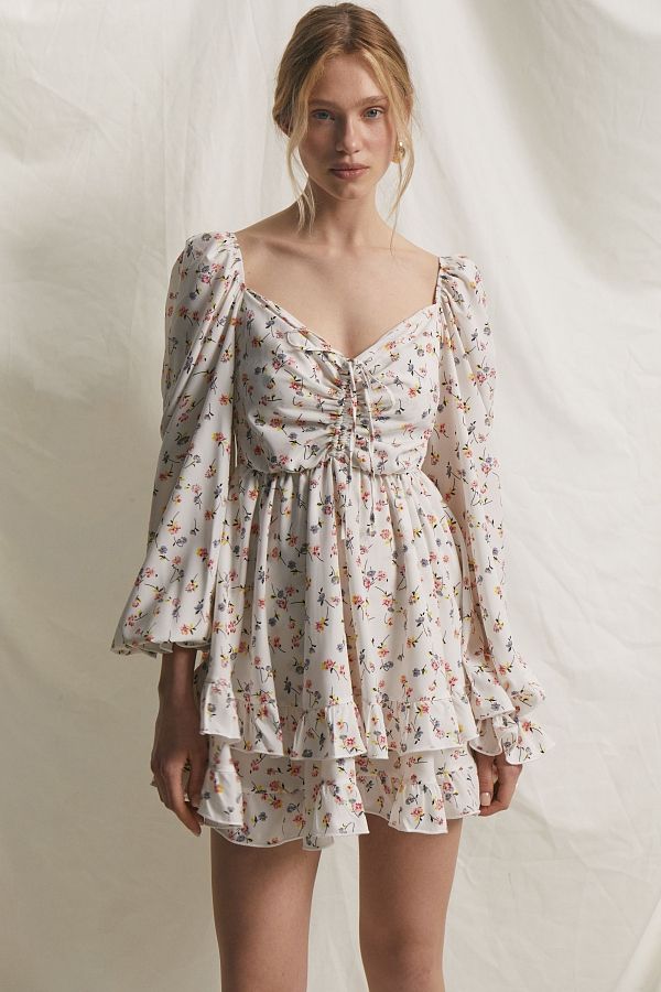 Сукня з софту подвійна спідниця молочна в різнокольорові квіти KA0036C#1D#12 № 1