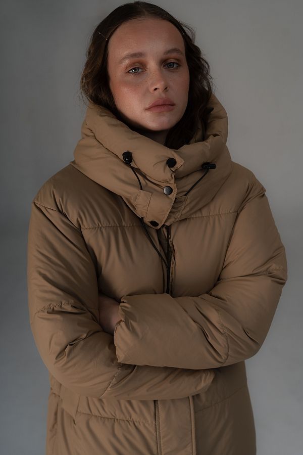 Пуховик довгий з капюшоном бежевий PUH/3 #RU# Пуховик длинный с капюшоном бежевый PUH/3 № 3
