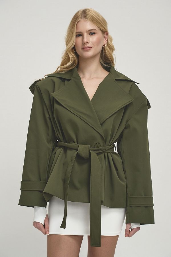 Тренч вкорочений котоновий оливковий PREM/05 #RU# Тренч укороченный котоновый оливковый PREM/05 № 4