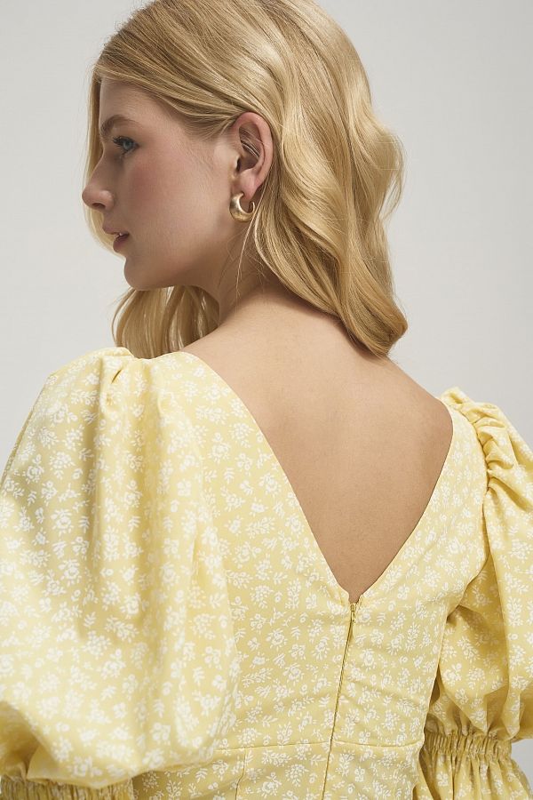 Сукня з пишними рукавами жовта в білі квіти Д0121/26 № 5