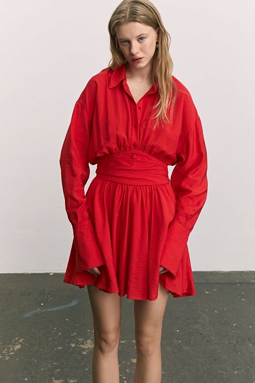 Сукня-сорочка на ґудзиках жатка червона - №2