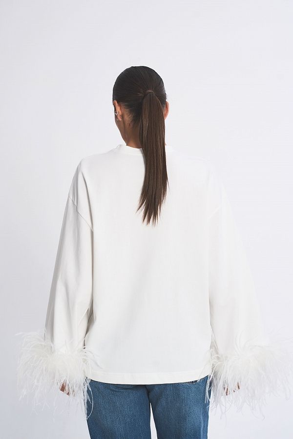 Лонгслів з пір'їнками молочний  LSML/01 #RU# Лонгслив с перьями молочный LSML/01 № 5