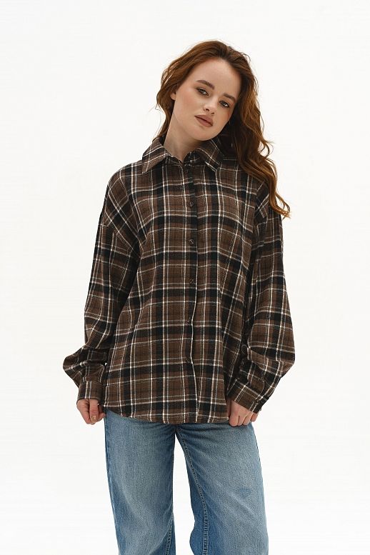Сорочка oversize в клітинку темно-коричнева