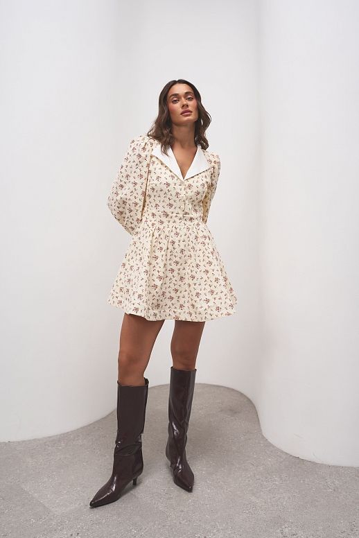 Сукня з білим комірцем кремова в квіти - №2