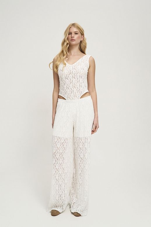 Штани мереживні палацо молочні