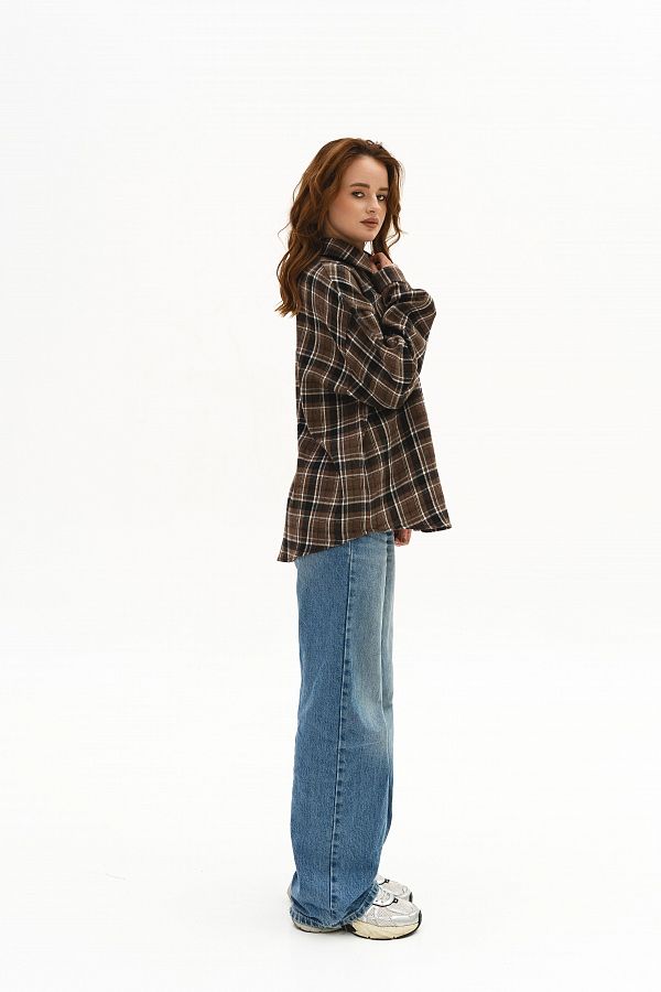 Сорочка oversize в клітинку темно-коричнева P1409/5 #RU# Рубашка oversize в клетку темно-коричневая P1409/5 № 3